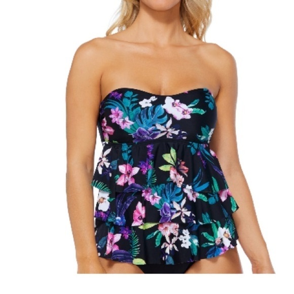 ISLAND ESCAPE Tiered Floral-Print Convertible Tankini, swimsuit swimwear top 6 - Picture 6 of 7